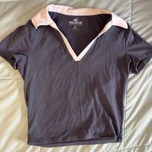 Hollister Navy Polo Shirt with White Collar Trim